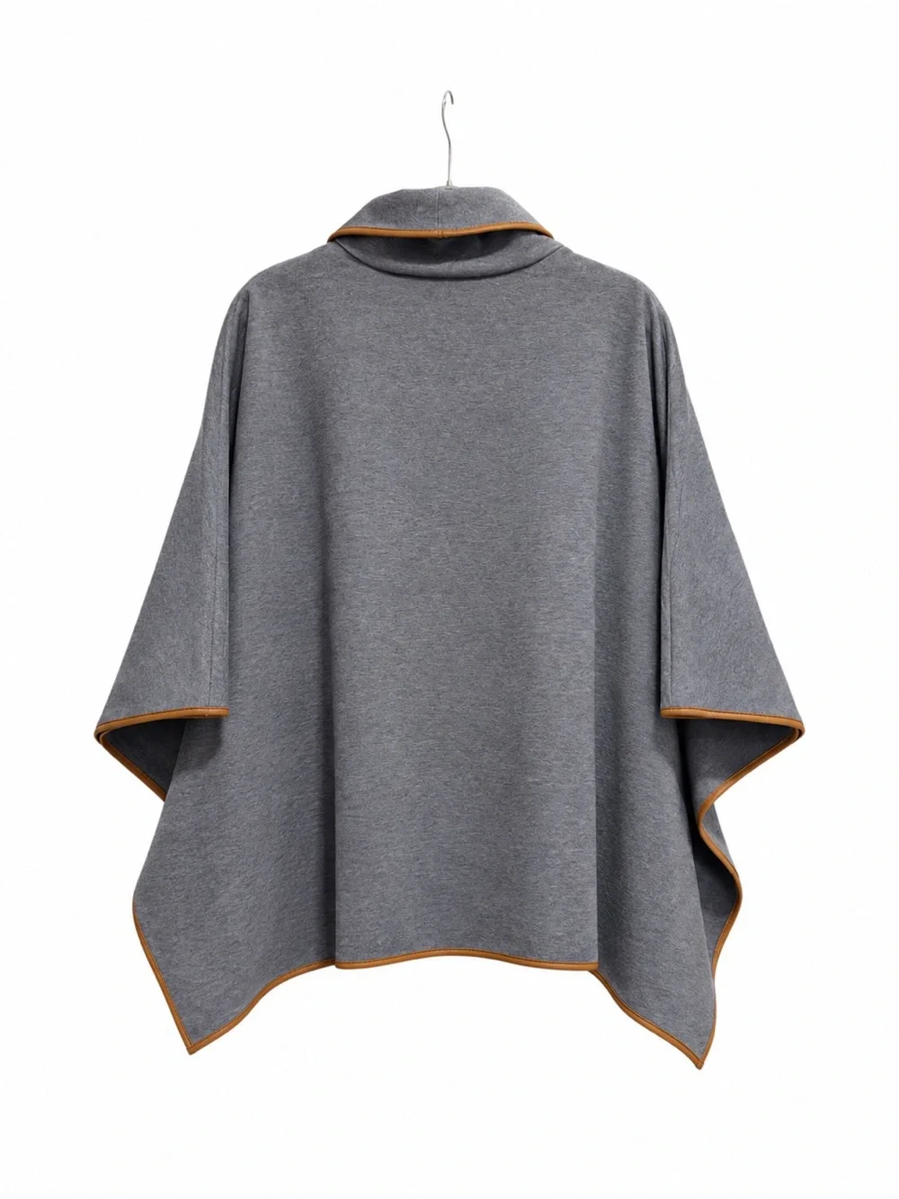 Tuckernuck Leather Trim Gray Cowl Neck Flowy One Size Coat Poncho_2